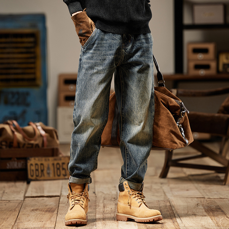 美式復古牛仔褲男2025新款春秋季微錐直筒寬鬆休閒潮牌水洗褲子男