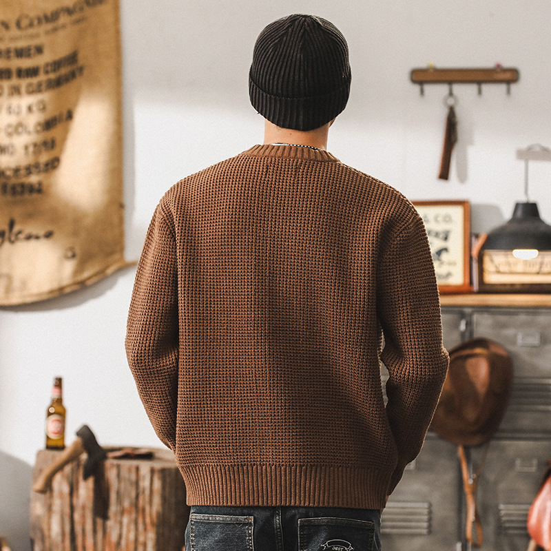 美式復古粗針菠蘿紋毛衣男冬季加厚潮牌重磅休閒針織衫秋冬款外套