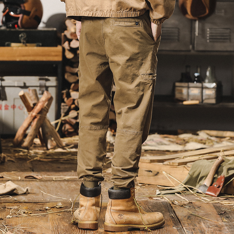 美式重磅復古工裝褲男寬鬆潮牌秋冬款拉鏈束腳硬漢戶外休閒褲子男
