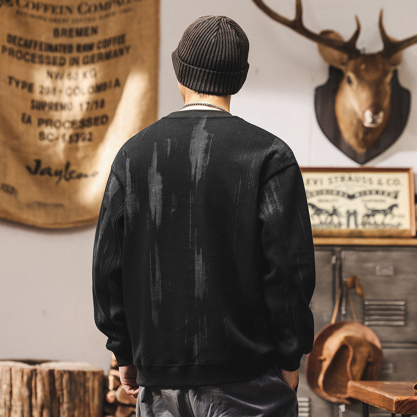 美式復古500g重磅衛衣男春秋潮牌流蘇肌理寬鬆新款秋冬長袖上衣男