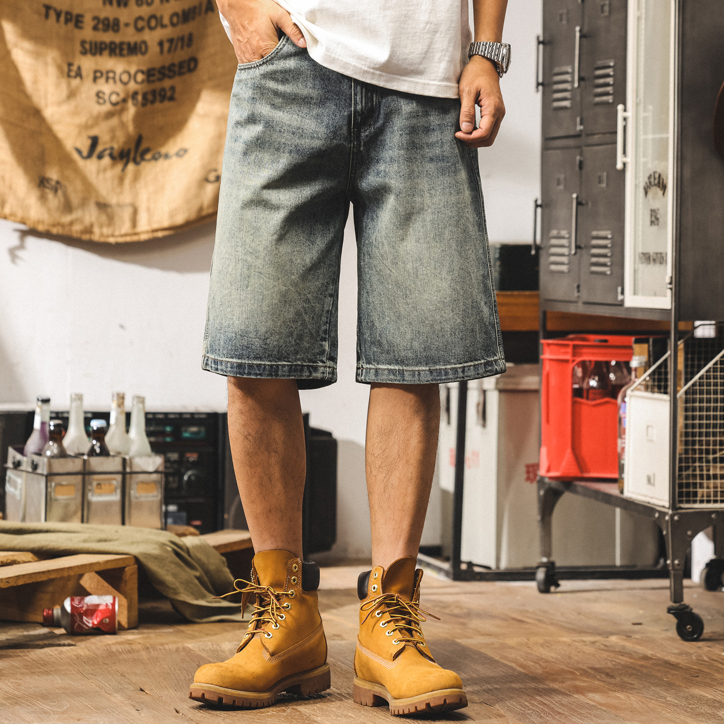 美式復古水洗牛仔短褲男夏季新款2025潮牌五分褲寬鬆直筒休閒中褲