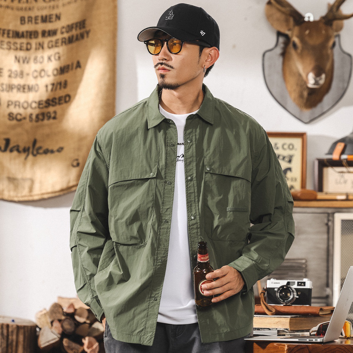 冰絲涼感防曬襯衫男夏季新款速乾輕薄防曬衣寬鬆男生薄款襯衣外套