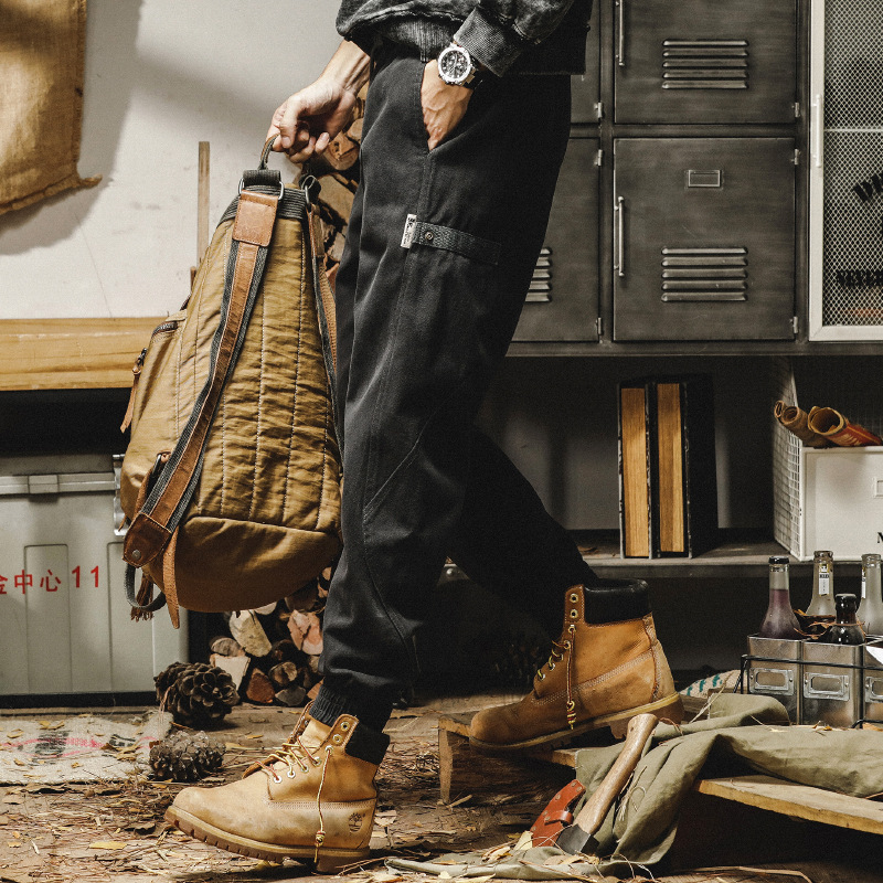 杰雷諾美式潮牌380g重磅雪花絨休閒褲男秋冬款寬鬆束腳工裝褲