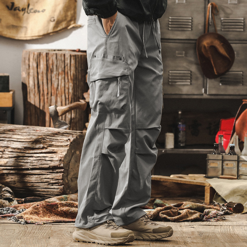 美式復古工裝褲子男2024新款戶外機能寬鬆傘兵褲男士秋季休閒長褲