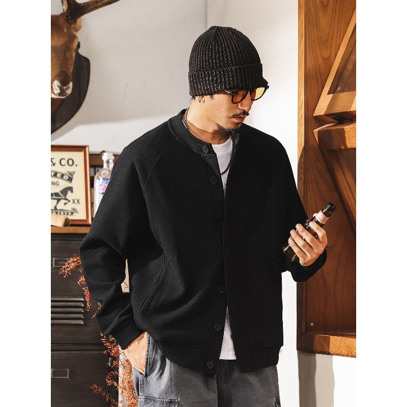 美式復古華夫格開衫衛衣男士外套春秋潮牌2025新款寬鬆休閒上衣