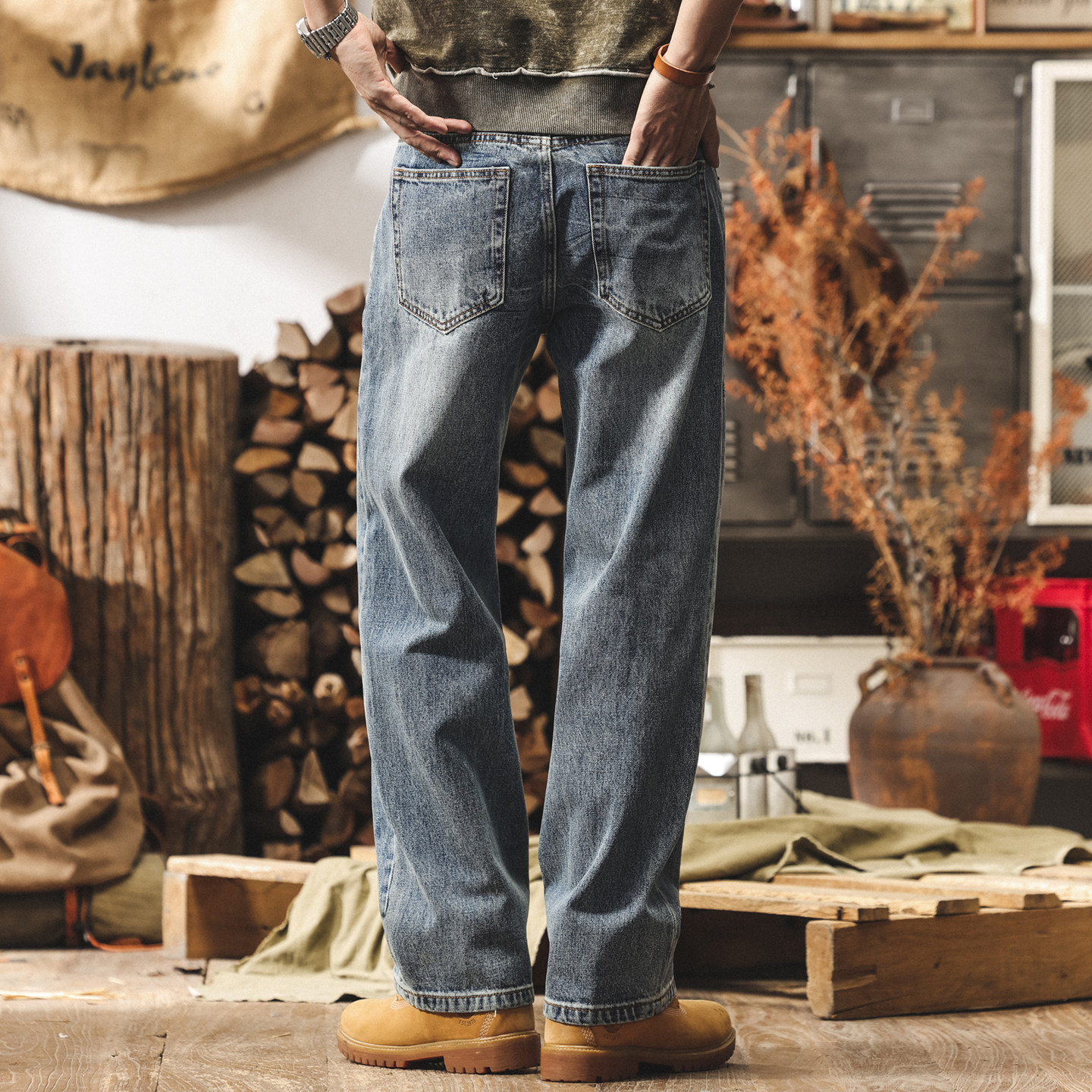 美式復古重磅水洗牛仔褲春季新款潮牌闊腿長褲子男寬鬆直筒休閒褲