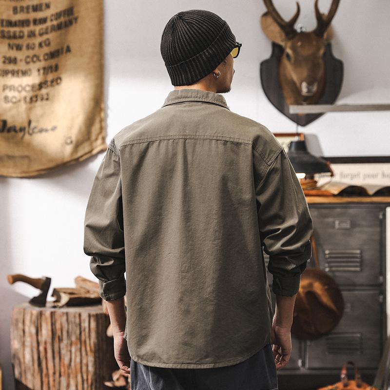 萊賽爾天絲工裝襯衫男長袖2025新款春季美式潮牌復古美拉德襯衣男