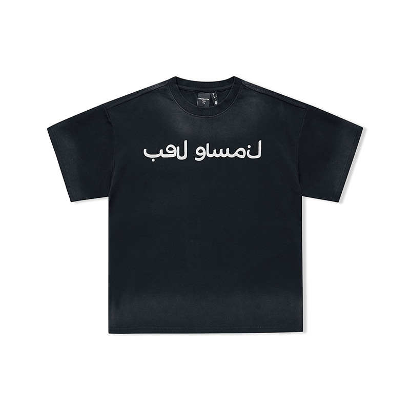 夏季新款復古印花短袖T恤男美式休閒重磅水洗寬鬆半袖體恤上衣潮T