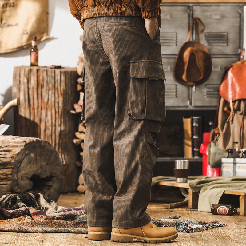 美式復古燈芯絨工裝褲子男秋冬款潮牌寬鬆闊腿褲男冬季男士休閒褲