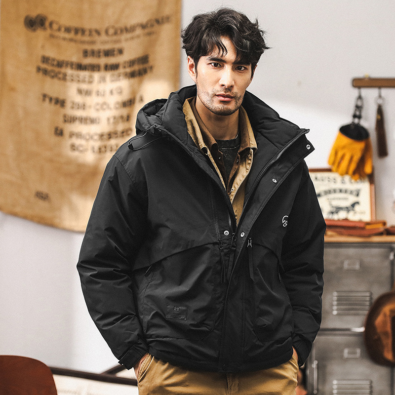 美式復古90灰鴨絨工裝羽絨服男冬季寬鬆戶外機能工裝外套男秋冬款