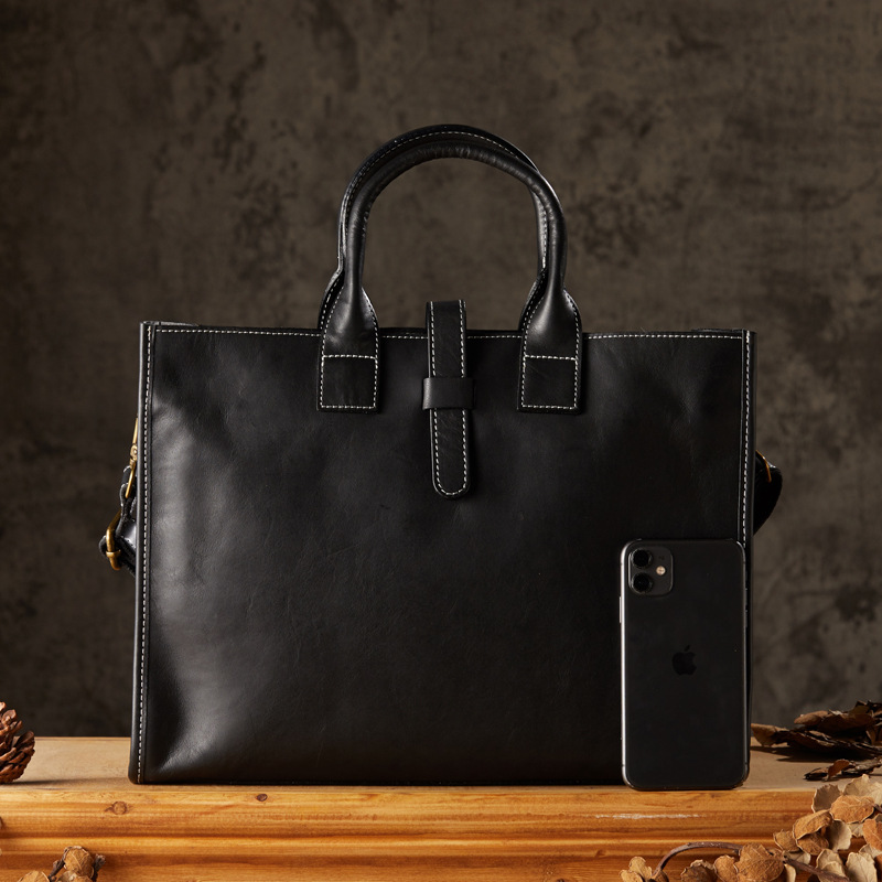 手工植鞣牛皮手提包電腦包男士頭層牛皮商務包簡約真皮單肩斜挎包