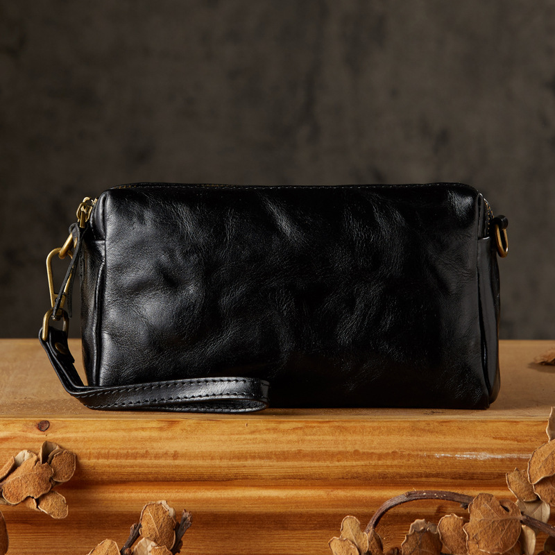 手工原創真皮手包男士休閒時尚單肩斜挎小包頭層牛皮多功能手機包