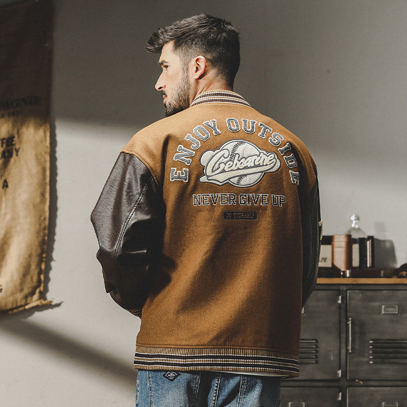 冬季720g重磅羊毛呢外套男美式復古棒球服寬鬆潮牌教練夾克秋冬款