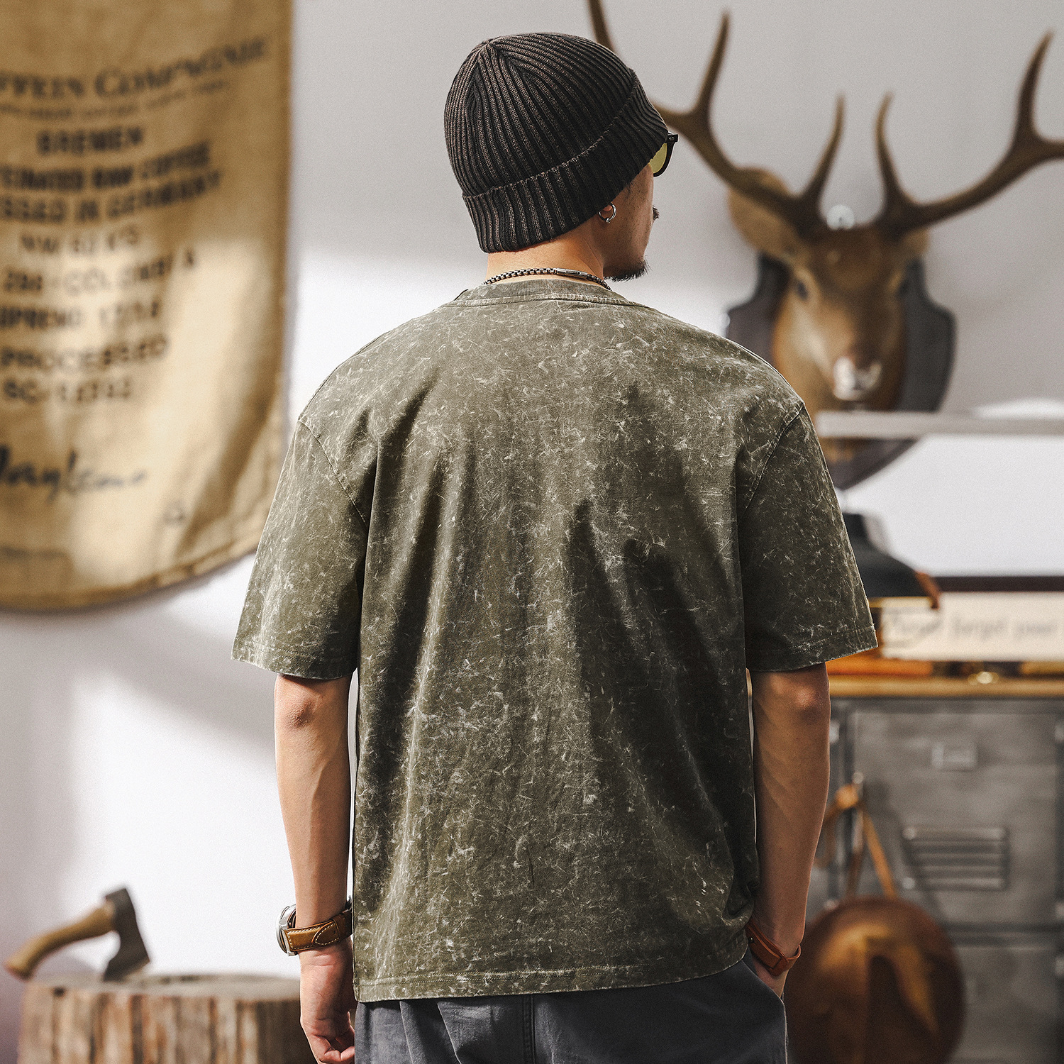 美式復古雪花做舊水洗T恤男夏季短袖2025新款潮牌寬鬆上衣男