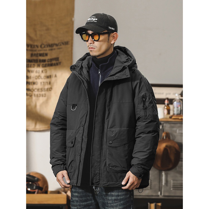 新國標90鴨絨羽絨服男冬季戶外機能工裝外套保暖加厚連帽衝鋒衣男