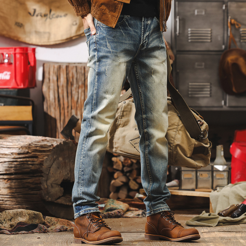 美式復古做舊水洗牛仔褲2025新款男士褲子秋季潮牌直筒潮流休閒褲