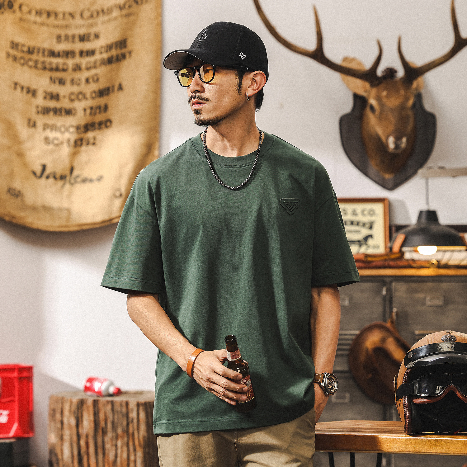 【科技涼感】美式重磅T恤男夏季短袖2025新款潮牌寬鬆上衣男