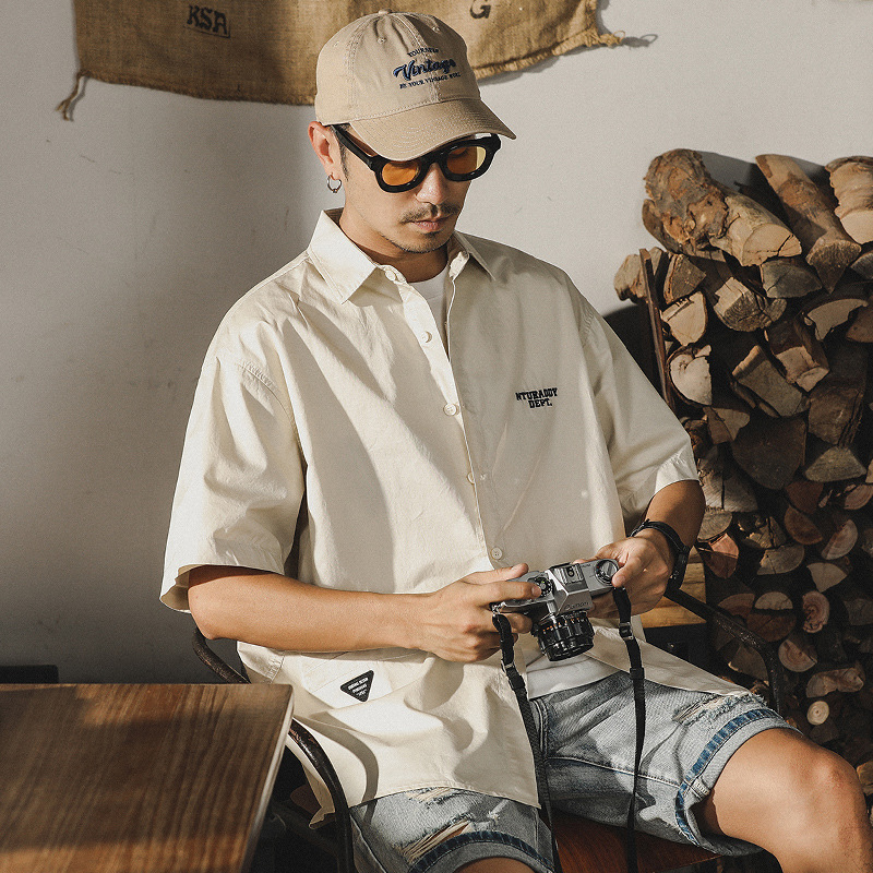 杰雷諾美式潮牌短袖襯衫男夏季新款寬鬆翻領半袖衫外穿襯衣男款潮