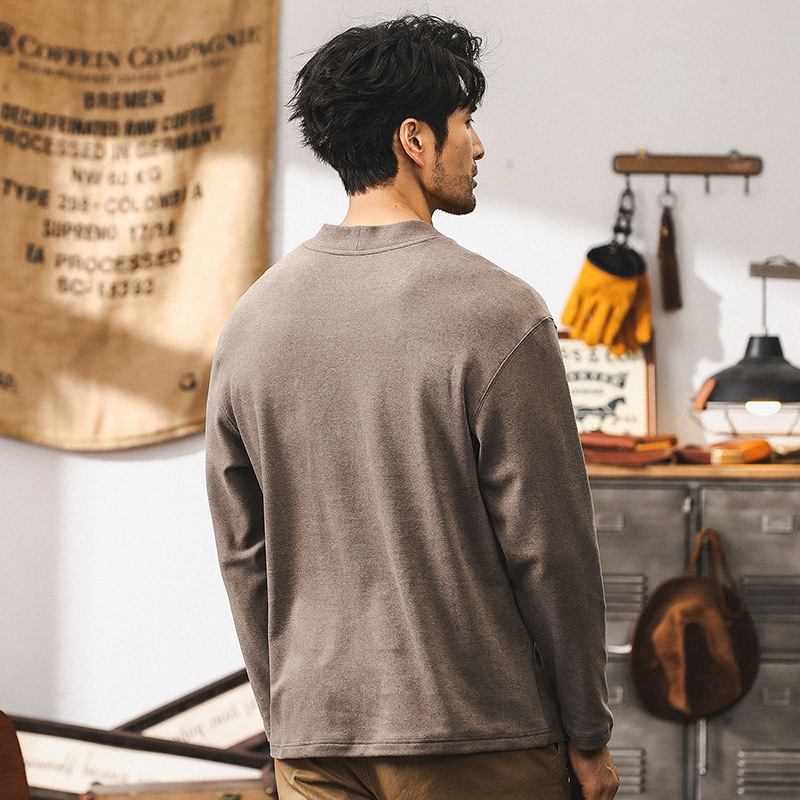 美式復古重磅長袖T恤男秋季2024新款寬鬆潮牌高端德絨保暖打底衫