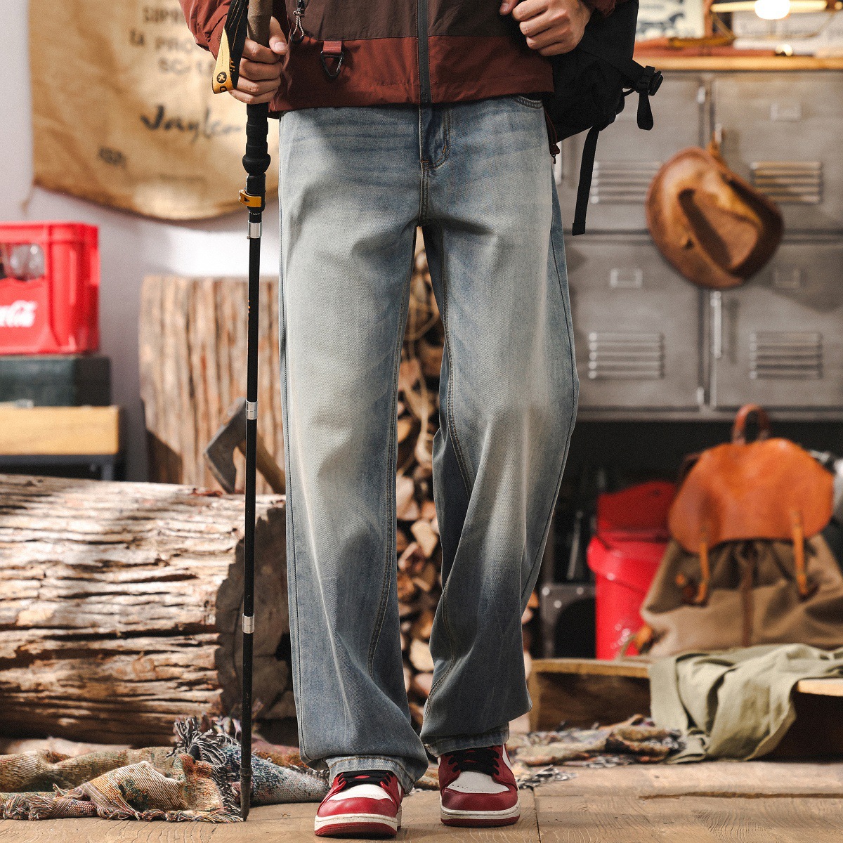 高級感漢麻涼感萊賽爾薄款牛仔褲男士寬鬆直筒休閒美式復古長褲男