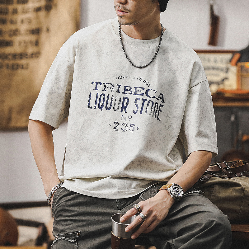 美式復古雲染洗褪重磅T恤男短袖夏季寬鬆休閒上衣男痞帥潮流男裝T