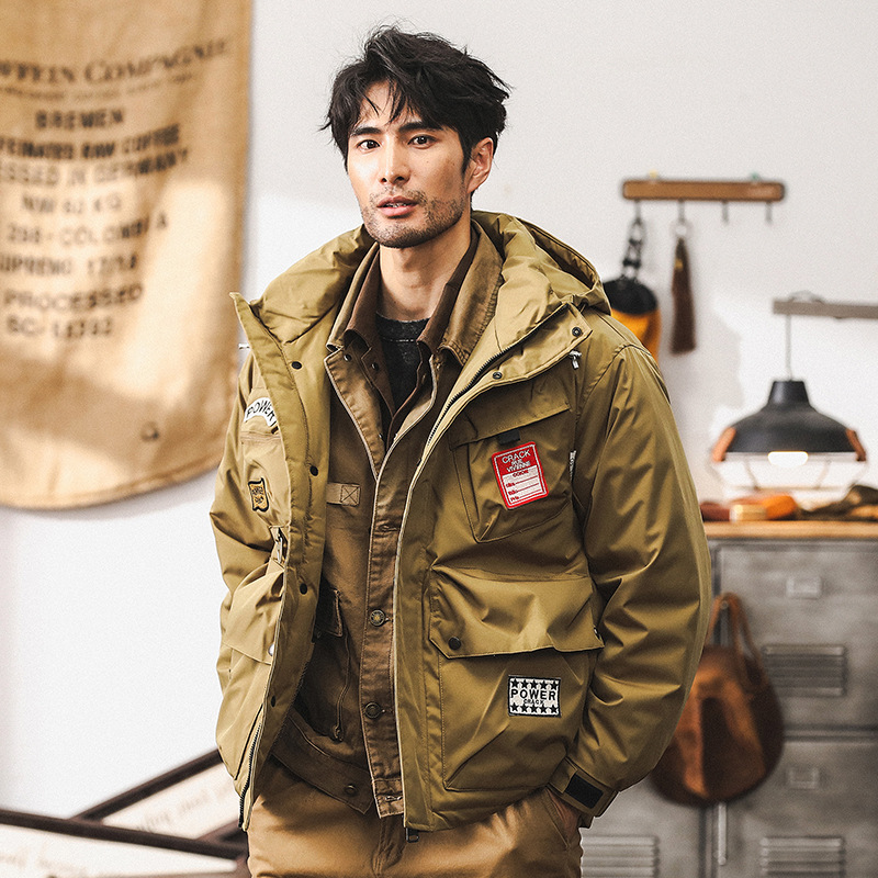 美式復古工裝羽絨服男冬季加厚山系戶外機能硬漢獵裝外套男秋冬款