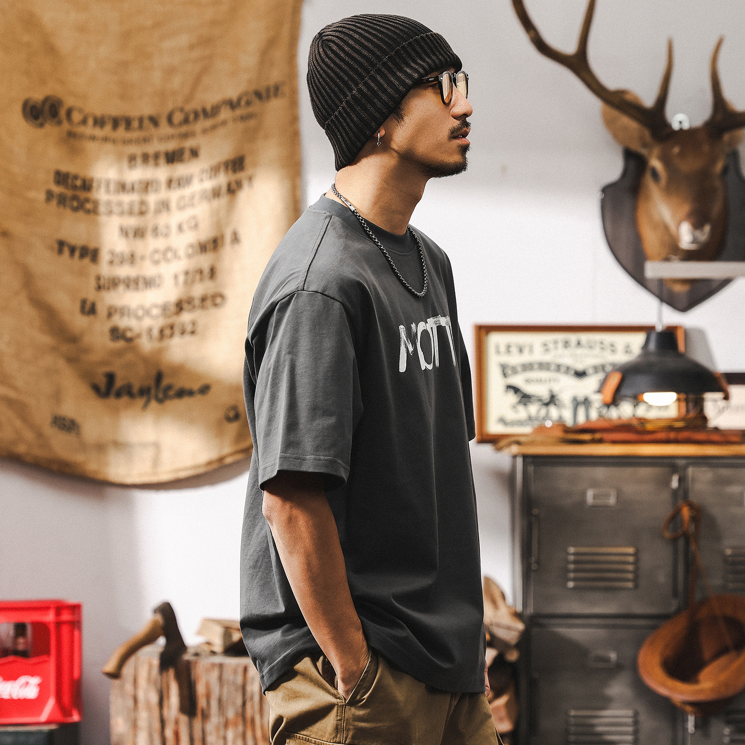 美式復古300g重磅T恤男夏季短袖2025新款潮流印花寬鬆上衣男T男裝