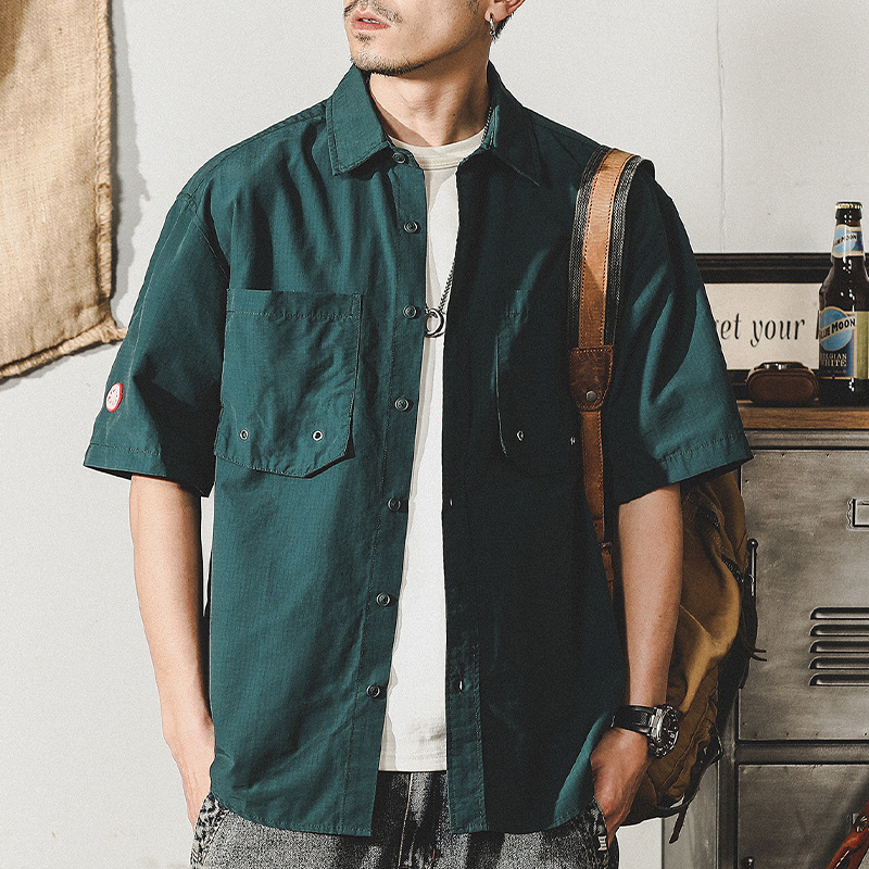 杰雷諾美式工裝襯衫男短袖夏季山系戶外通勤硬漢獵裝襯衣夾克外套