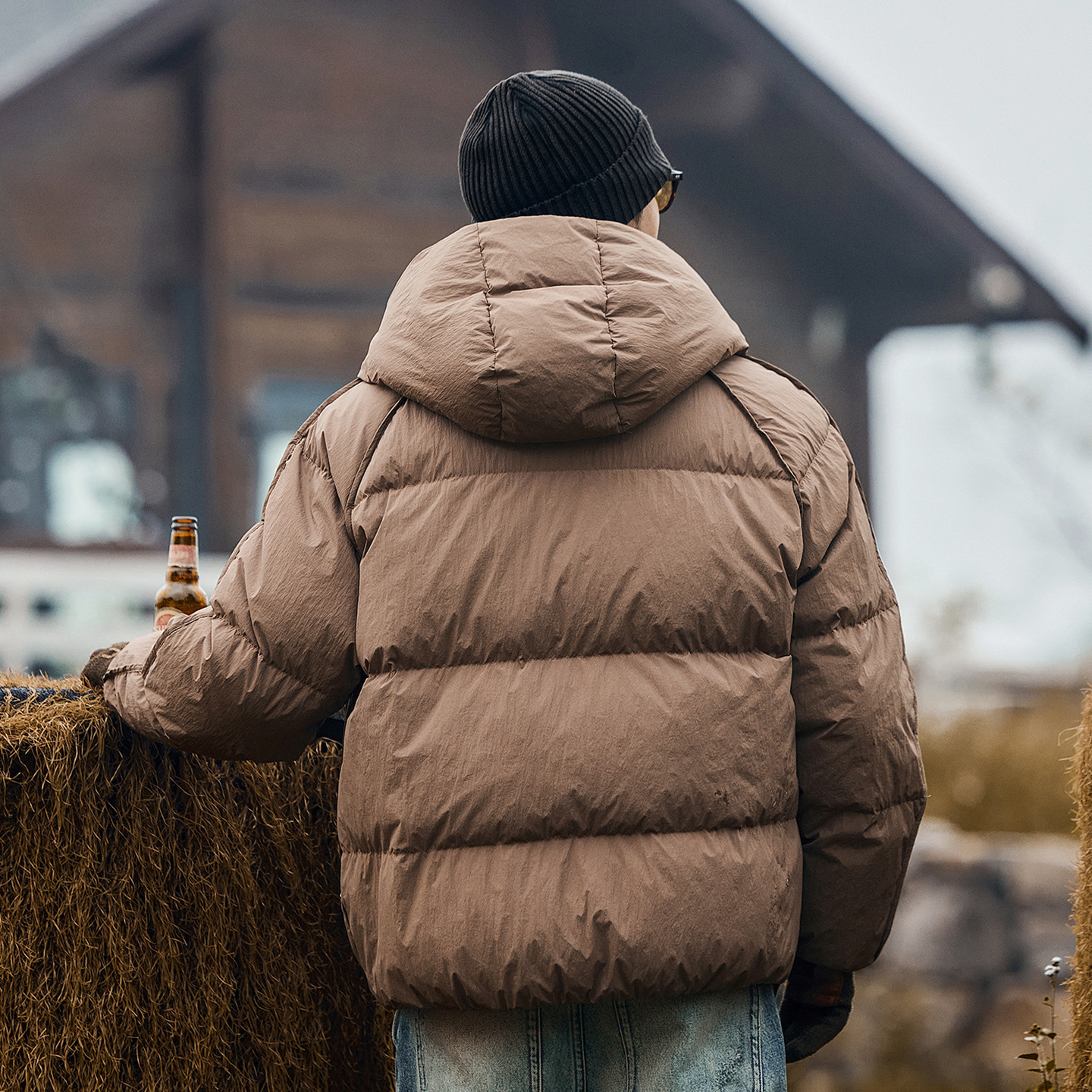 美式復古高充絨蓬鬆連帽羽絨服男冬季加厚保暖一體連帽麪包服外套
