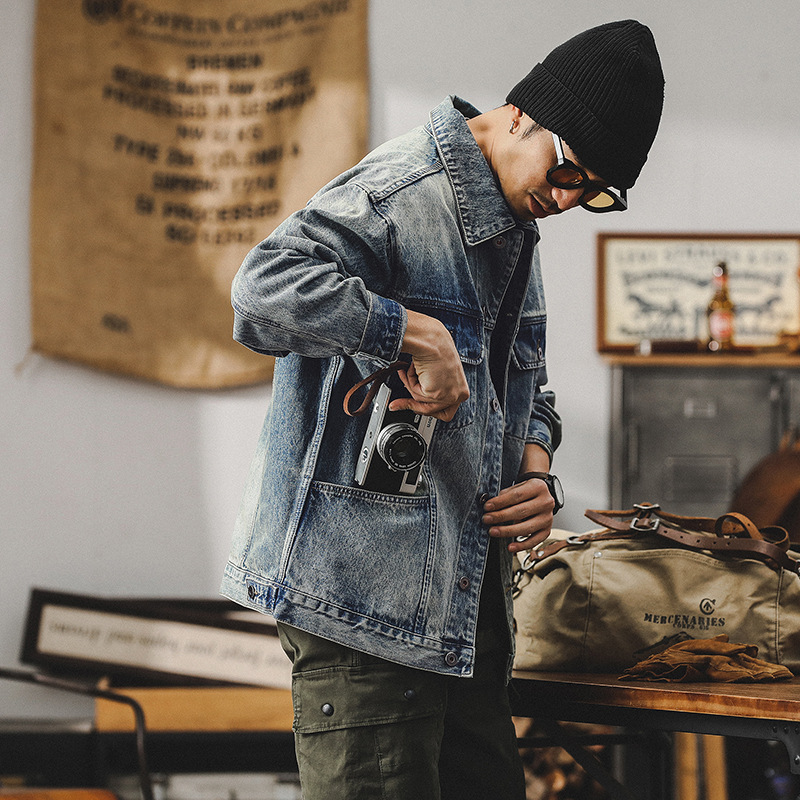 美式重磅賽洛紡牛仔外套男春季潮牌經典復古納米水洗休閒工裝夾克