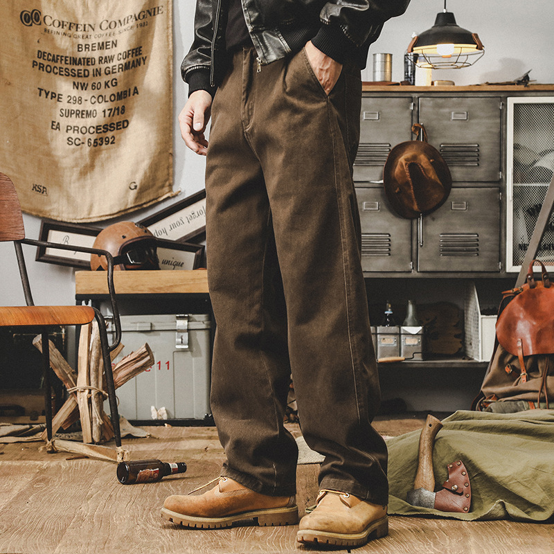 美式復古300g重磅工裝褲子男秋季潮牌炒洗寬鬆直筒褲男士休閒長褲