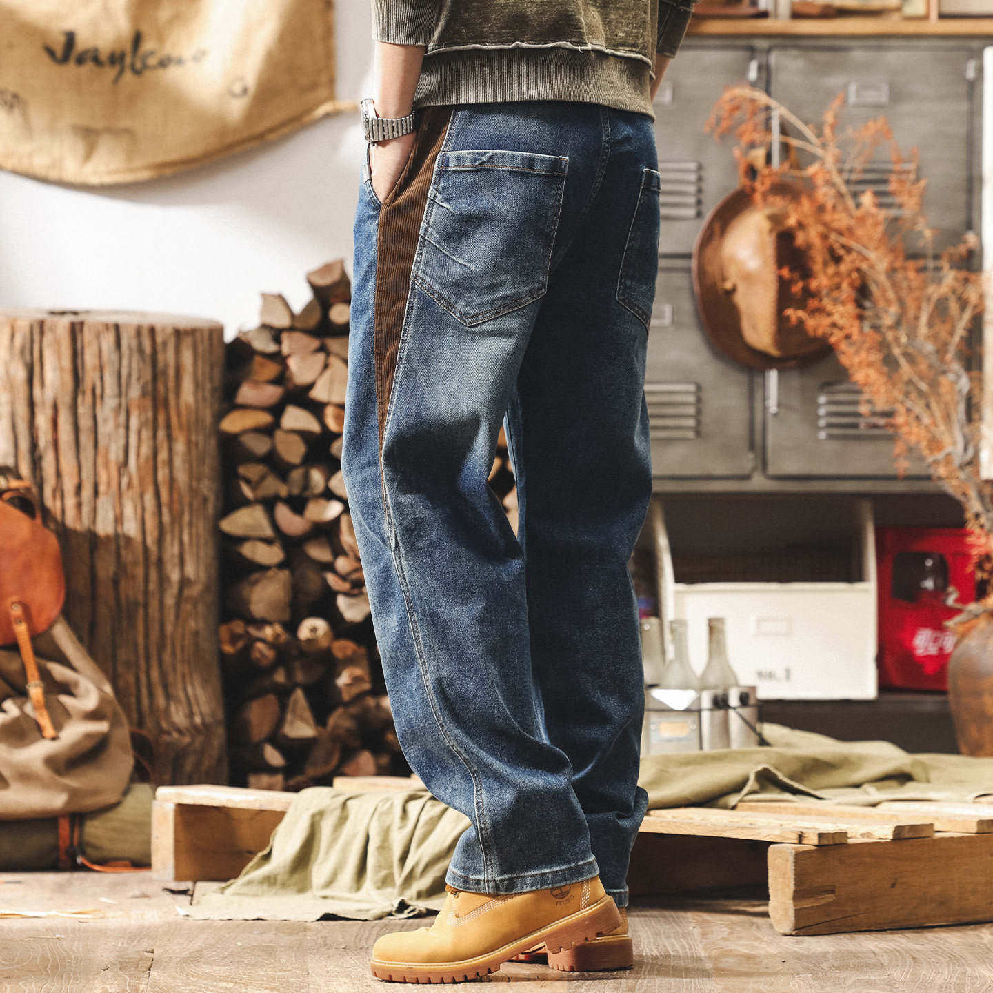 美式復古重磅拼接牛仔褲男2026新款寬鬆直筒褲子男春季潮牌休閒褲