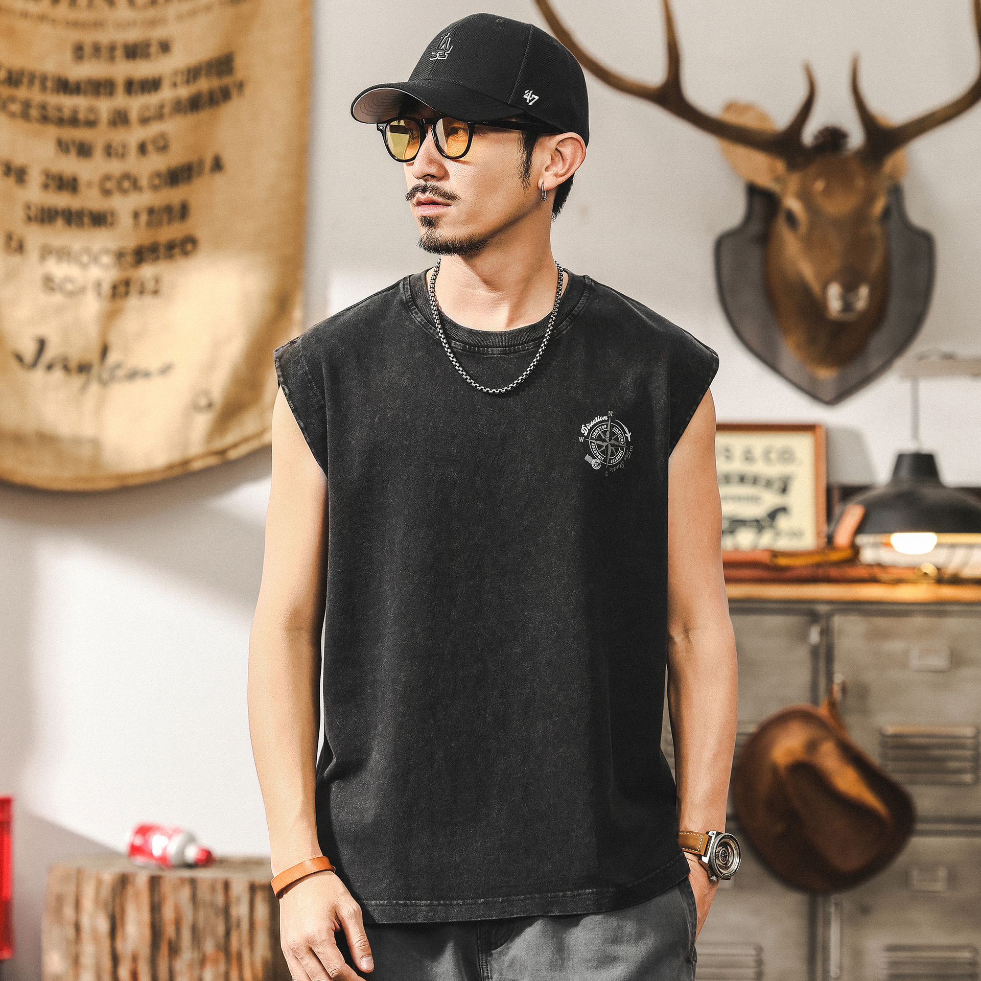 美式260g重磅運動健身背心男款潮牌夏季寬鬆上衣透氣無袖男士T恤