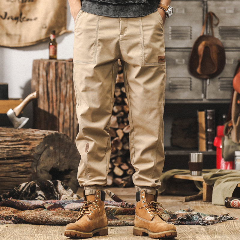 卡其色工裝褲子男款秋季2025新款美式復古潮牌寬鬆束腳男士休閒褲