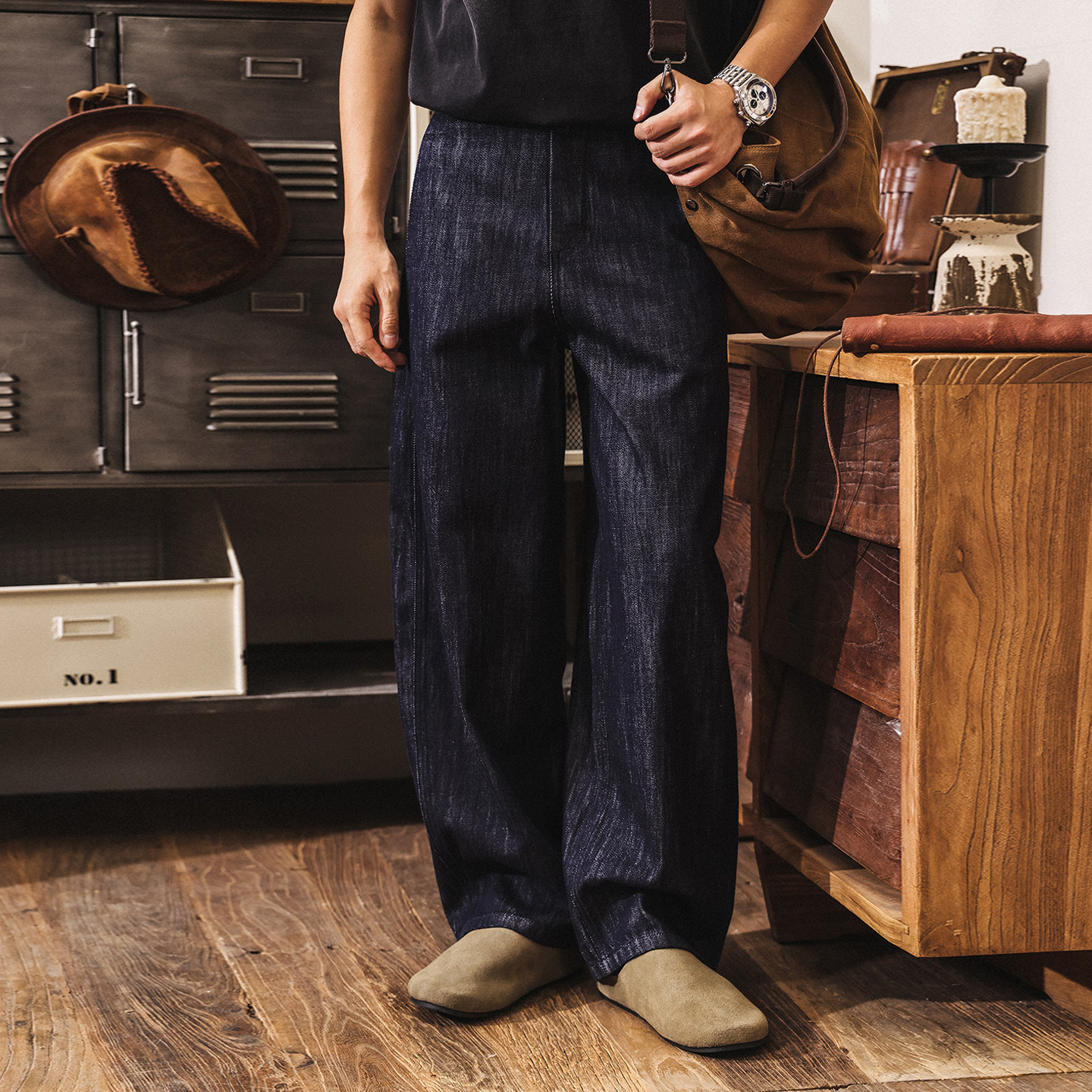 萊賽爾彎刀褲原色水洗牛仔褲男春季2026新款休閒長褲子寬鬆闊腿褲