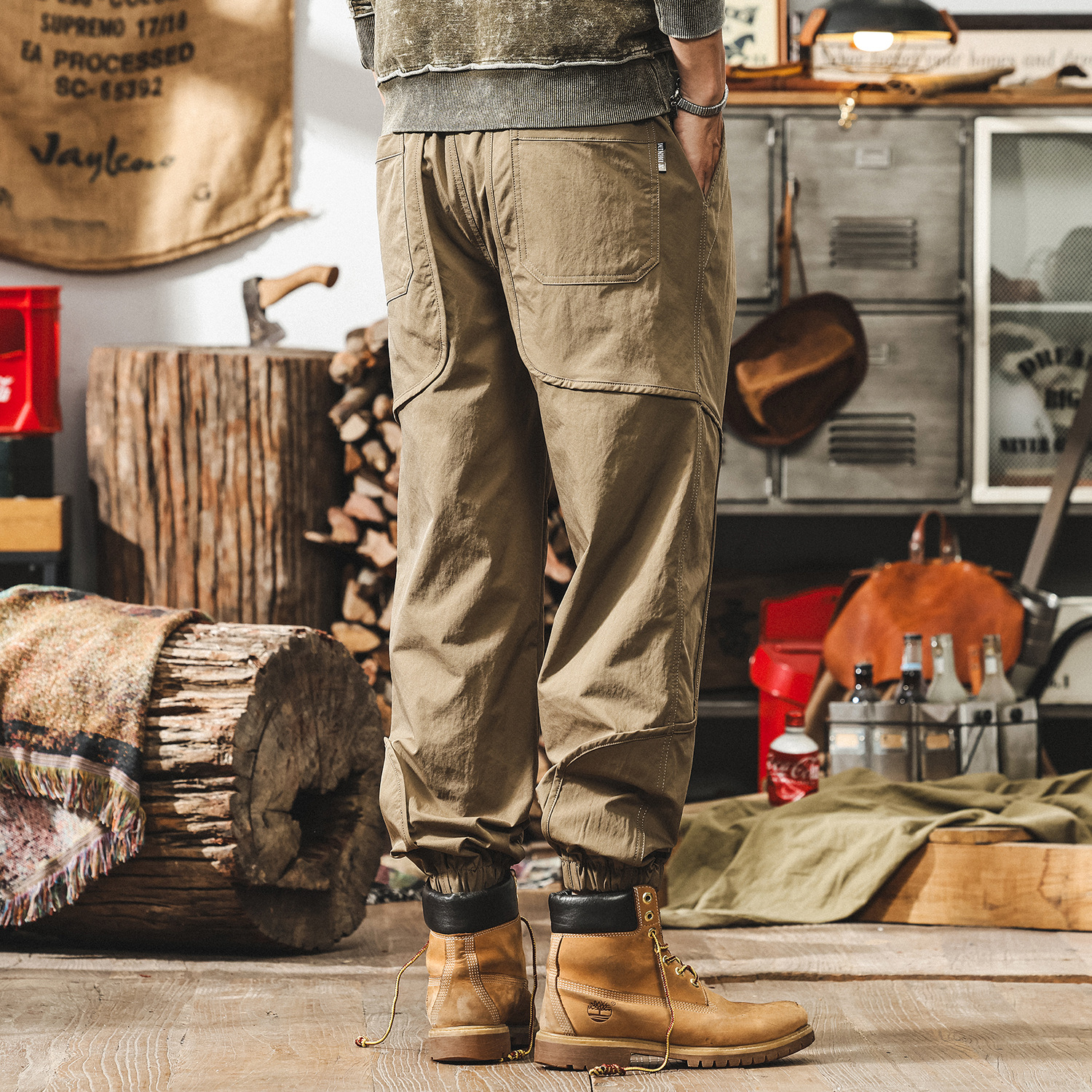 美式復古薄款冰絲褲子男夏季透氣速幹寬鬆男士休閒褲潮牌束腳男褲