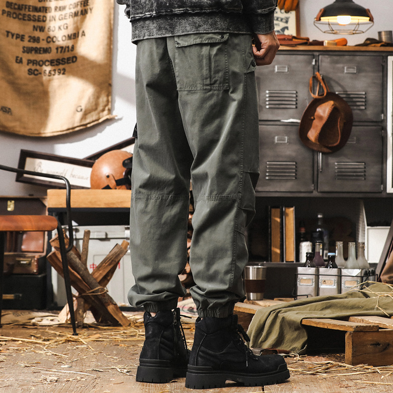 美式復古重磅工裝褲子男潮牌戶外機能束腳褲秋季男士寬鬆休閒長褲