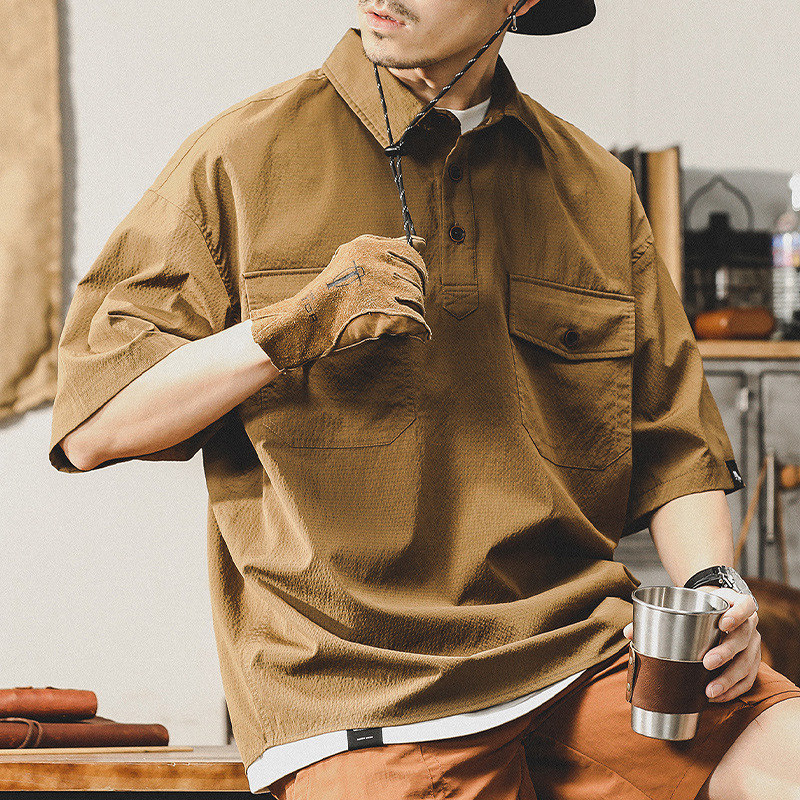 杰雷諾美式復古套頭工裝襯衫男短袖夏季2024年新款半袖衣服POLO衫