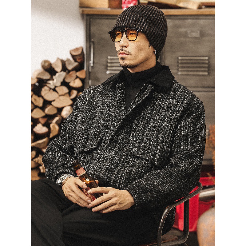 高級感仿羊毛小香風夾克男春秋美式潮流帥氣寬鬆秋冬款燈芯絨外套