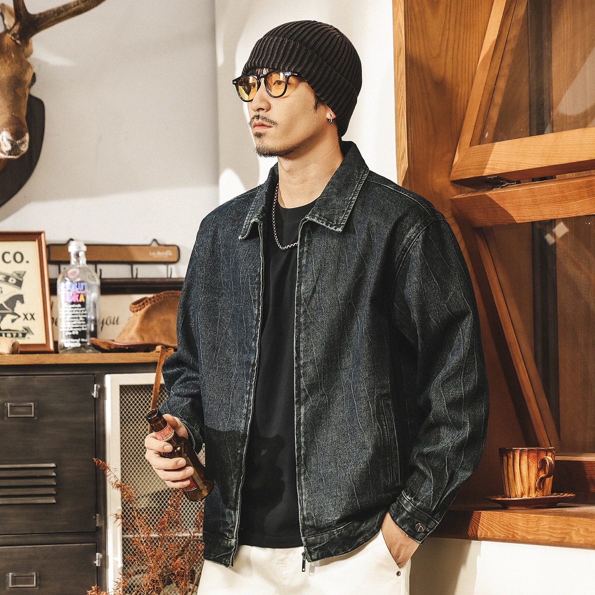 美式復古扎染水洗牛仔外套男秋季2025新款潮流痞帥休閒寬鬆夾克男