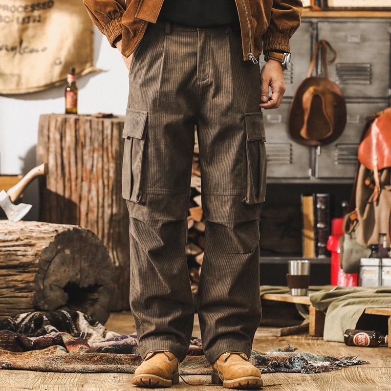 美式復古燈芯絨工裝褲子男秋冬款潮牌寬鬆闊腿褲男冬季男士休閒褲