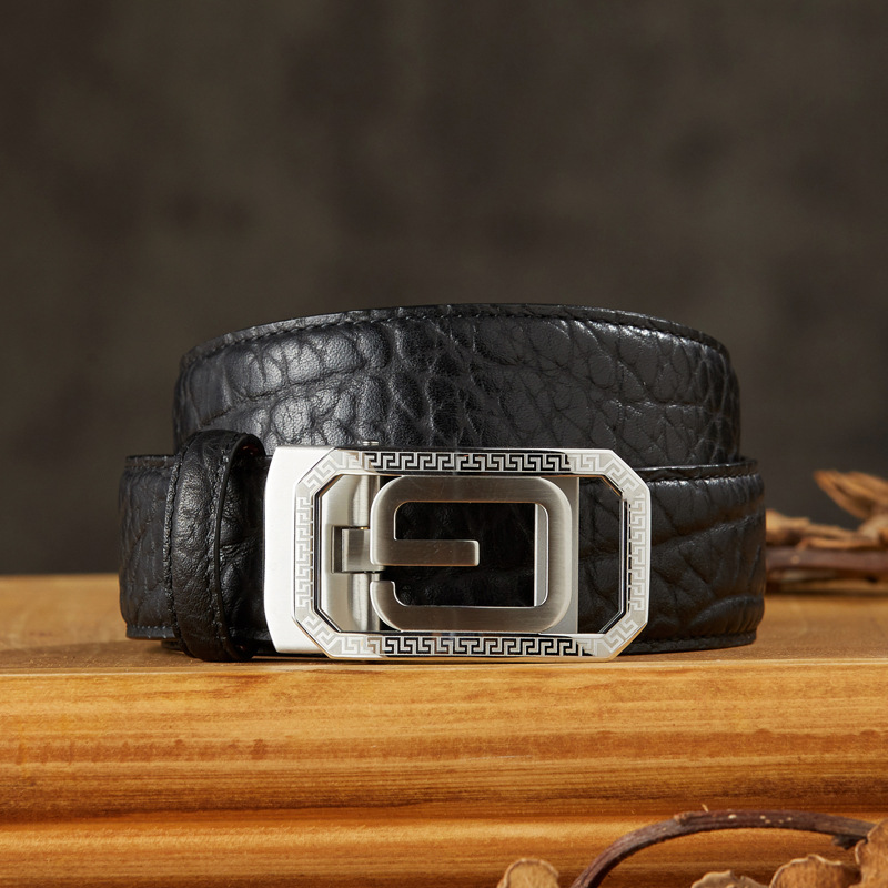手工非洲野牛皮滑扣皮帶男自動扣真皮腰帶商務青年褲帶時尚休閒潮