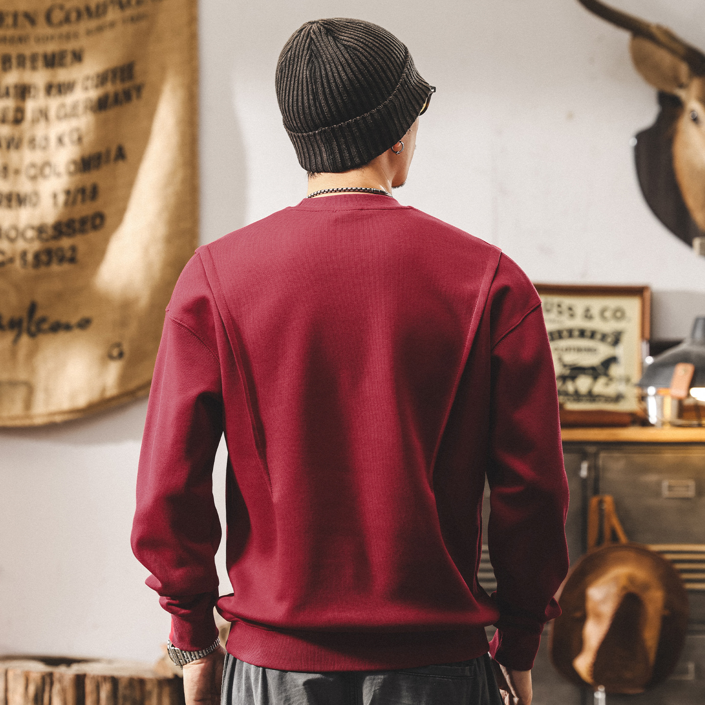 美式復古拼接結構360g重磅衛衣男春秋新款廓形寬鬆休閒長袖上衣男