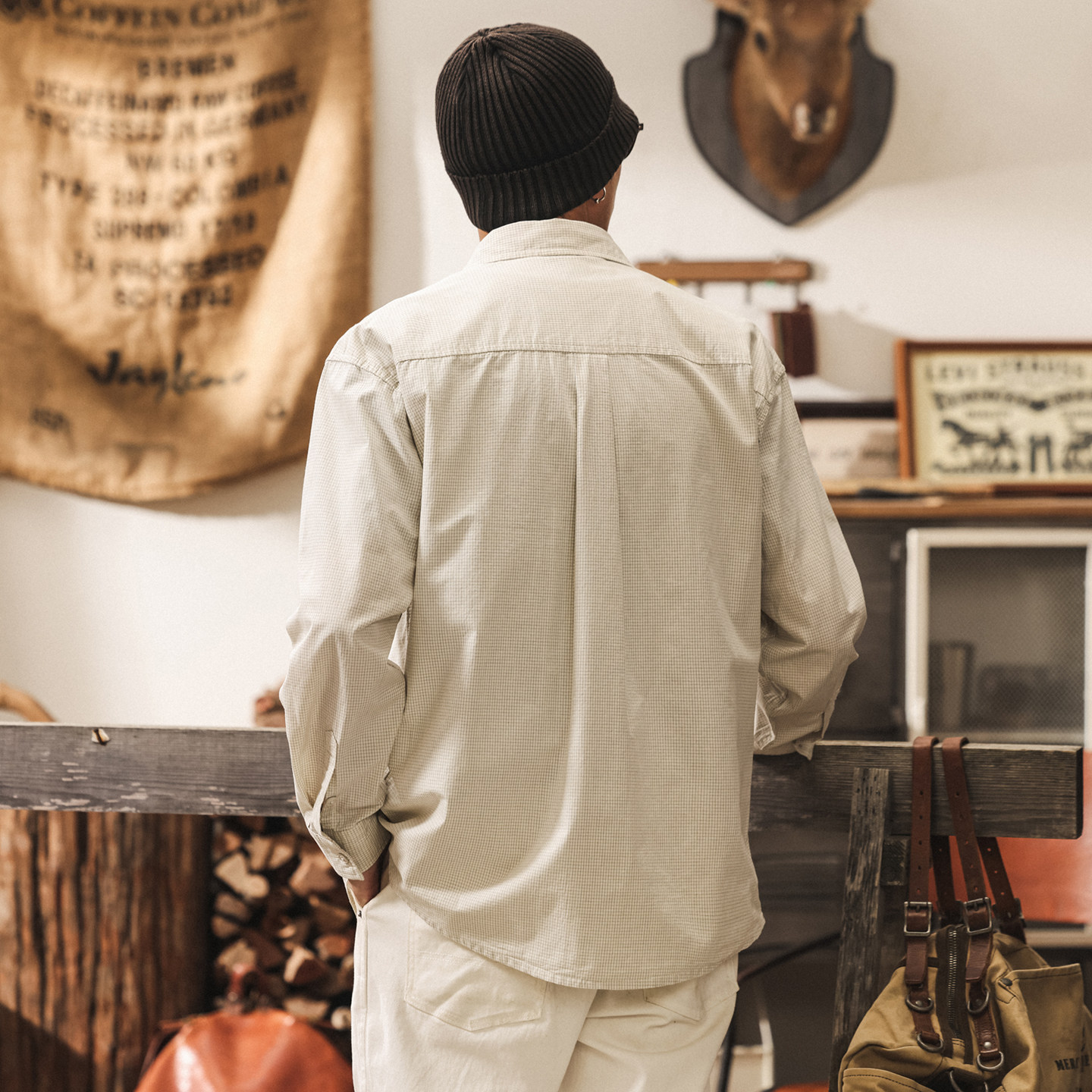 美式復古千鳥格長袖襯衫男士2026新款春季外套潮牌寬鬆襯衣男