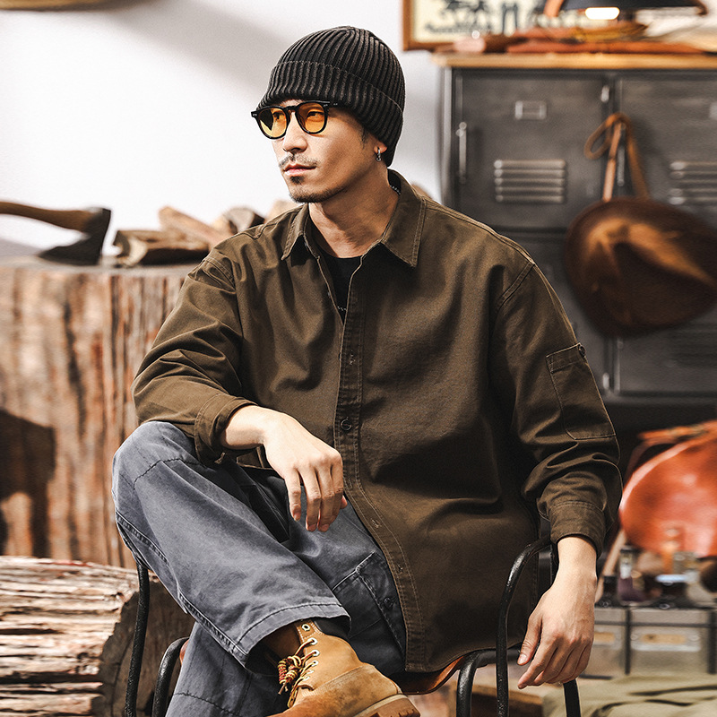 美拉德復古野性粗獷工裝襯衫男春季2025新款潮牌美式休閒長袖襯衣