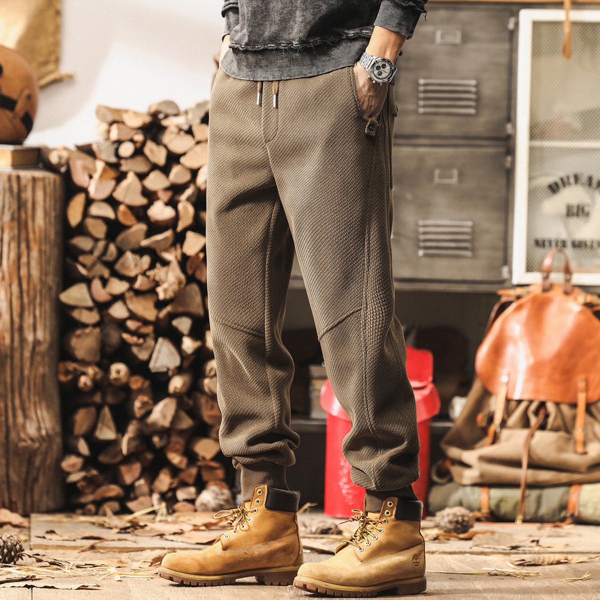 美式復古重磅雪尼爾褲子男秋冬款加厚寬鬆潮牌束腳痞帥潮流休閒褲