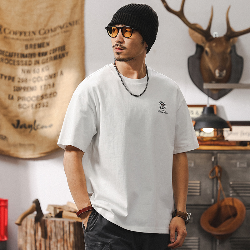 美式復古白色短袖男夏季2025新款寬鬆潮流重磅T恤男士休閒上衣男