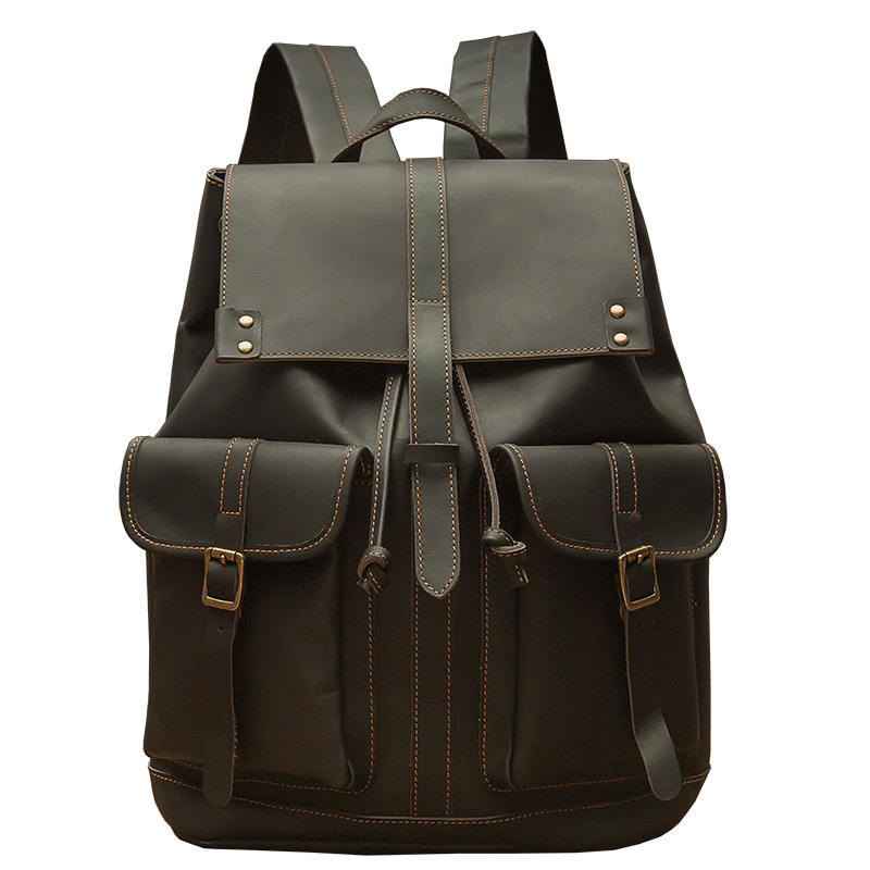 手工原創真皮雙肩包男背包復古頭層牛皮男包2023新款潮流休閒女包