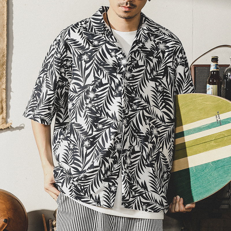 杰雷諾美式夏威夷經典復古短袖襯衫男夏季ins潮牌寬鬆休閒襯衣男