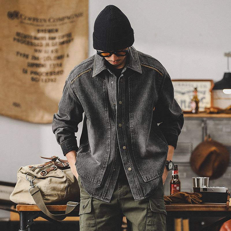 美式重磅復古工裝夾克男春季潮牌酵素水洗硬漢獵裝長袖襯衫外套男